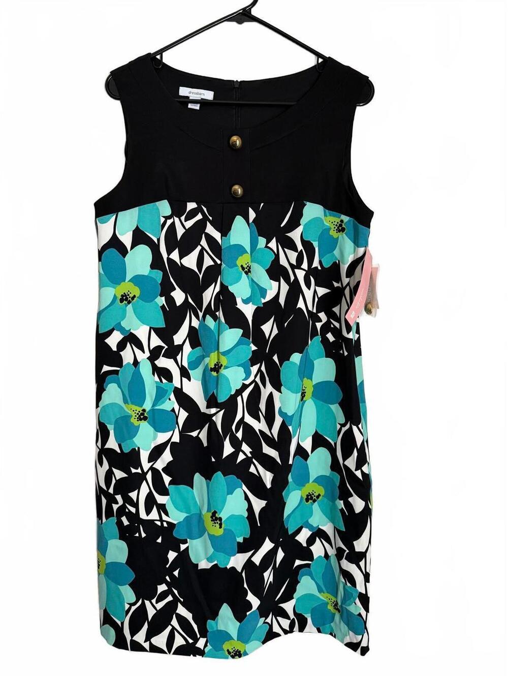 NEW Dress Barn Sleeveless Dress Size 12 Floral Retro Cottage Spring Summer Teal